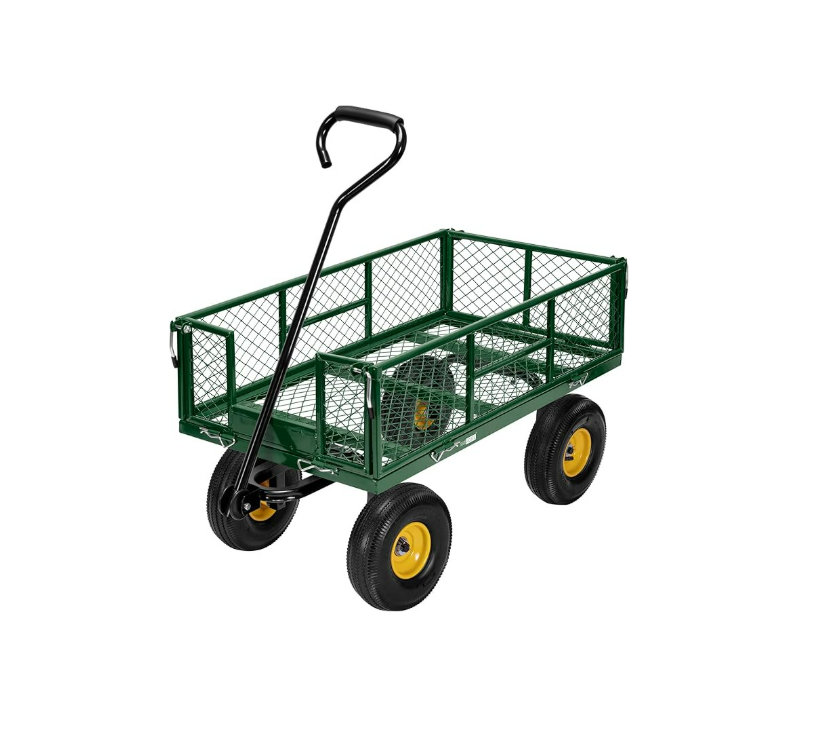 "Durable garden wagon for easy transportation of plants and gardening tools, perfect for outdoor gardening tasks."