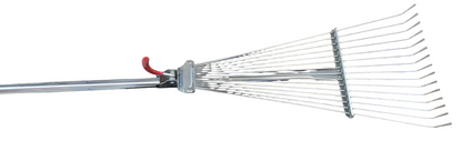 "Adjustable rake with ergonomic handle and adjustable width for versatile gardening and landscaping tasks."
