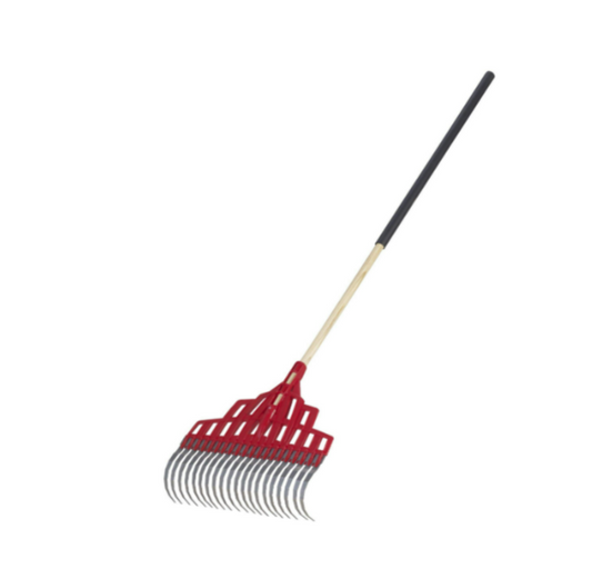 Garant Multi-Purpose Poly Steel 20-Tine Leaf Rake, Wooden Shaft, 65.5-in